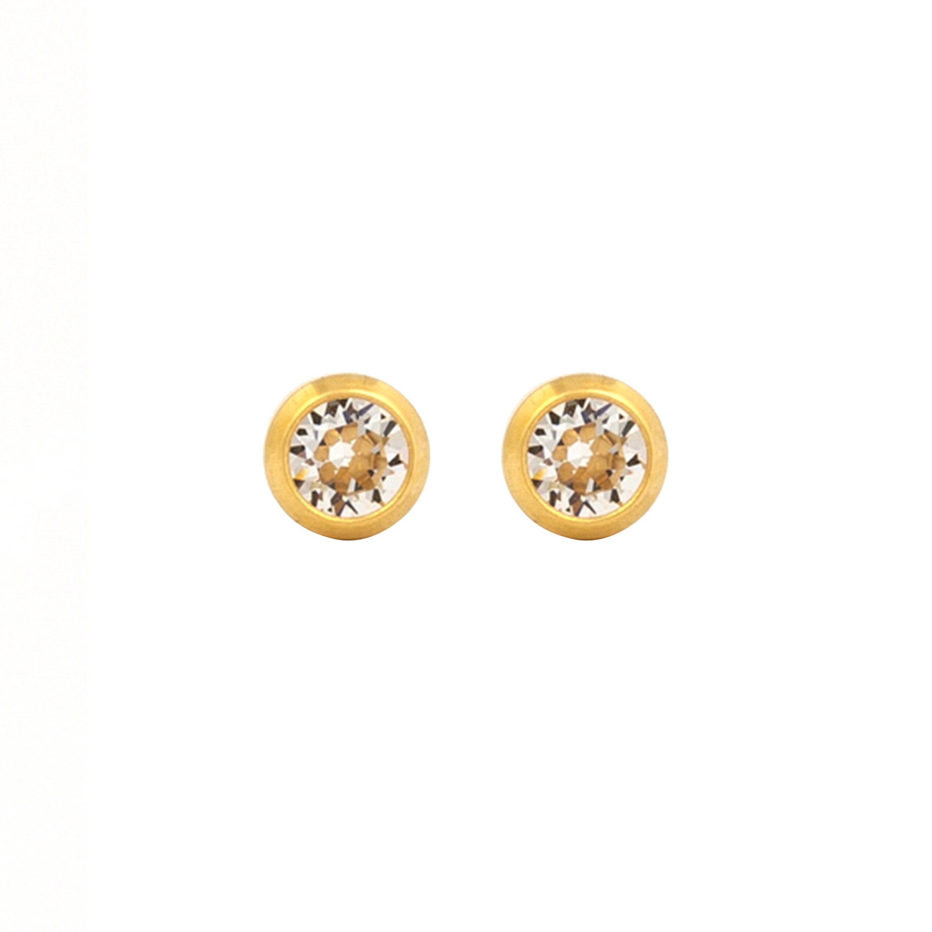 3MM - April Crystal (Round) | 24K Pure Gold Plated Piercing Earrings with Ear Piercing Cartridge | Studex System75